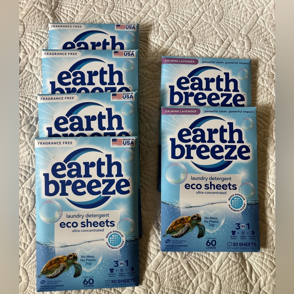 Lot of 6 new unopened packages earth breeze laundry detergent sheets